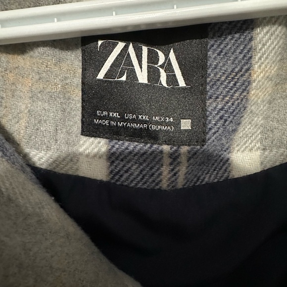 Zara hooded oversized blue plaid puffer jacket - Picture 4 of 4